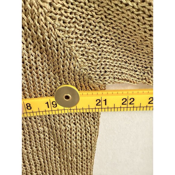 DKNY Donna Karan Large Metallic Gold Open Cable Knit Sweater Hand Knit Y2K - Picture 7 of 10